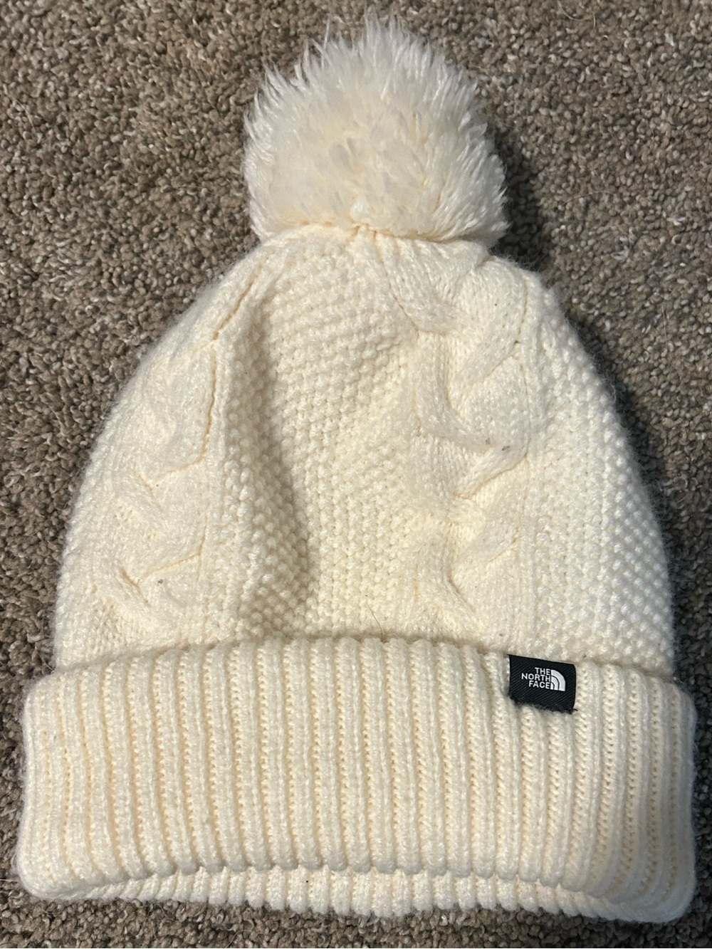 The North Face Winter Ivory Pom Cable-Knit Beanie